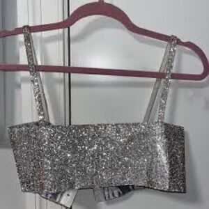 NWT White Fox Boutique Silver Glitter Crop Camisole - size XS/S